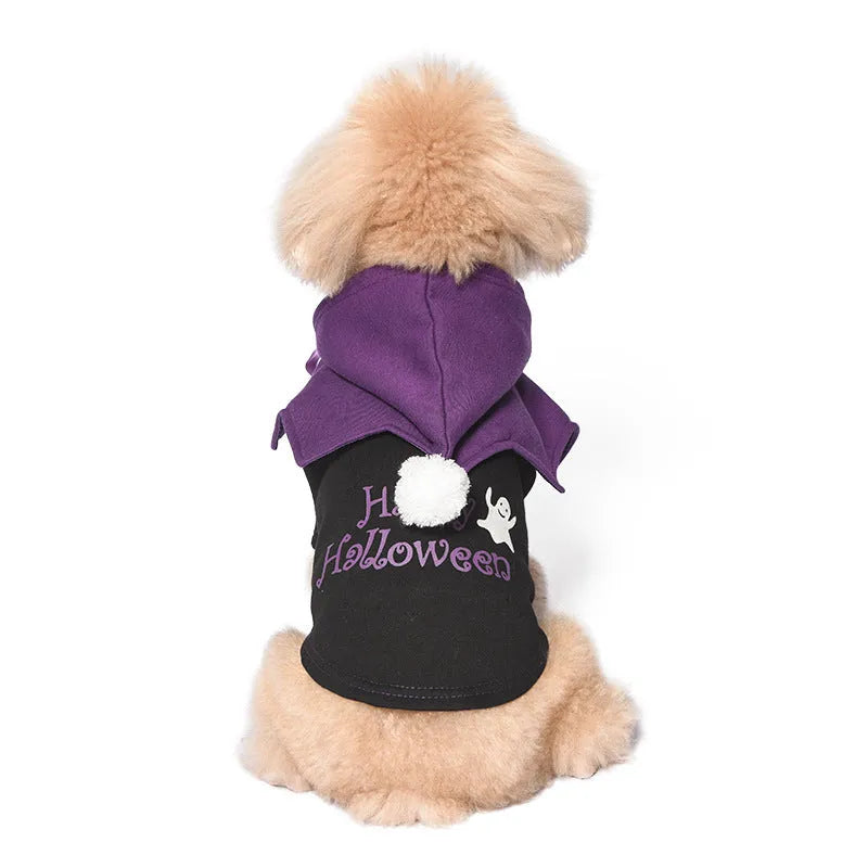 Halloween pumpkin two-piece dog sweater and shawl set in black and orange colours