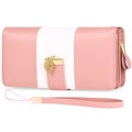 Midnight black women's anti-theft clutch bag with locking gold zip, showing organised card slots inside.