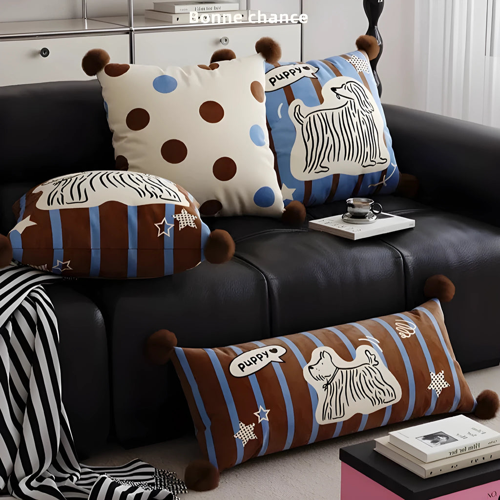 Cartoon animal print sofa cushion pillow in blue, brown, or white with three size options