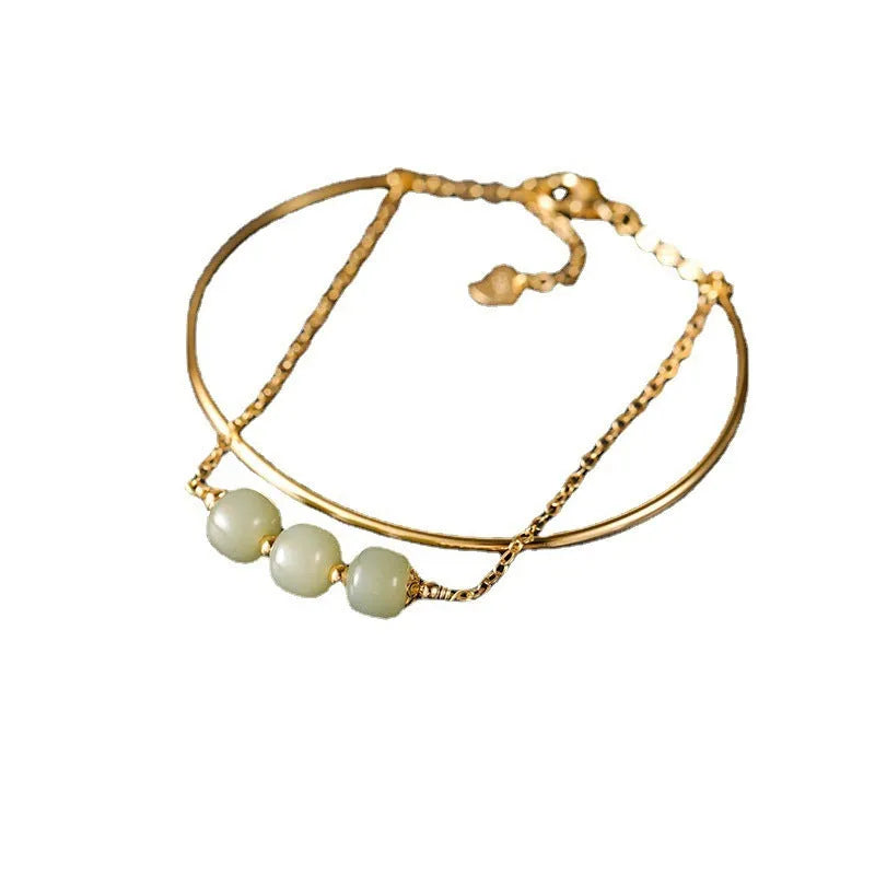 Hetian jade women's bracelet with gold inlay, shown in single, double, and three bead versions.