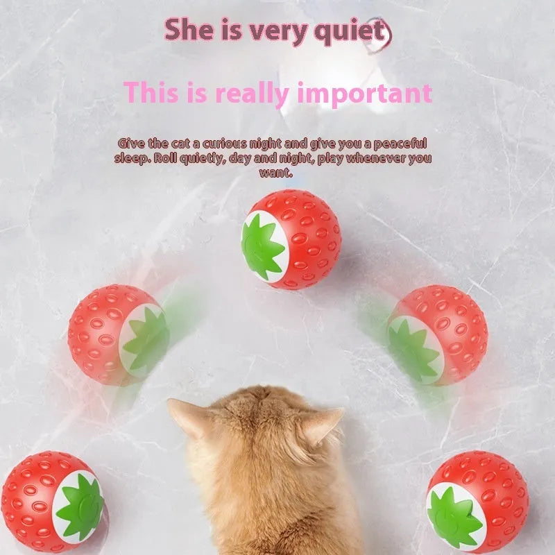 Self-Hi Relieving Stuffy Electric Cat Pet Toy strawberry rolling ball in green colour with ABS silicone surface