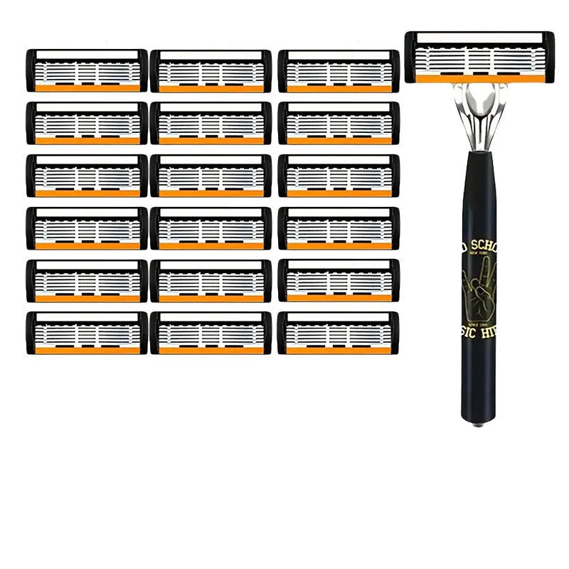 Black six-layer manual shaver handle with multiple blade configurations for barber tools