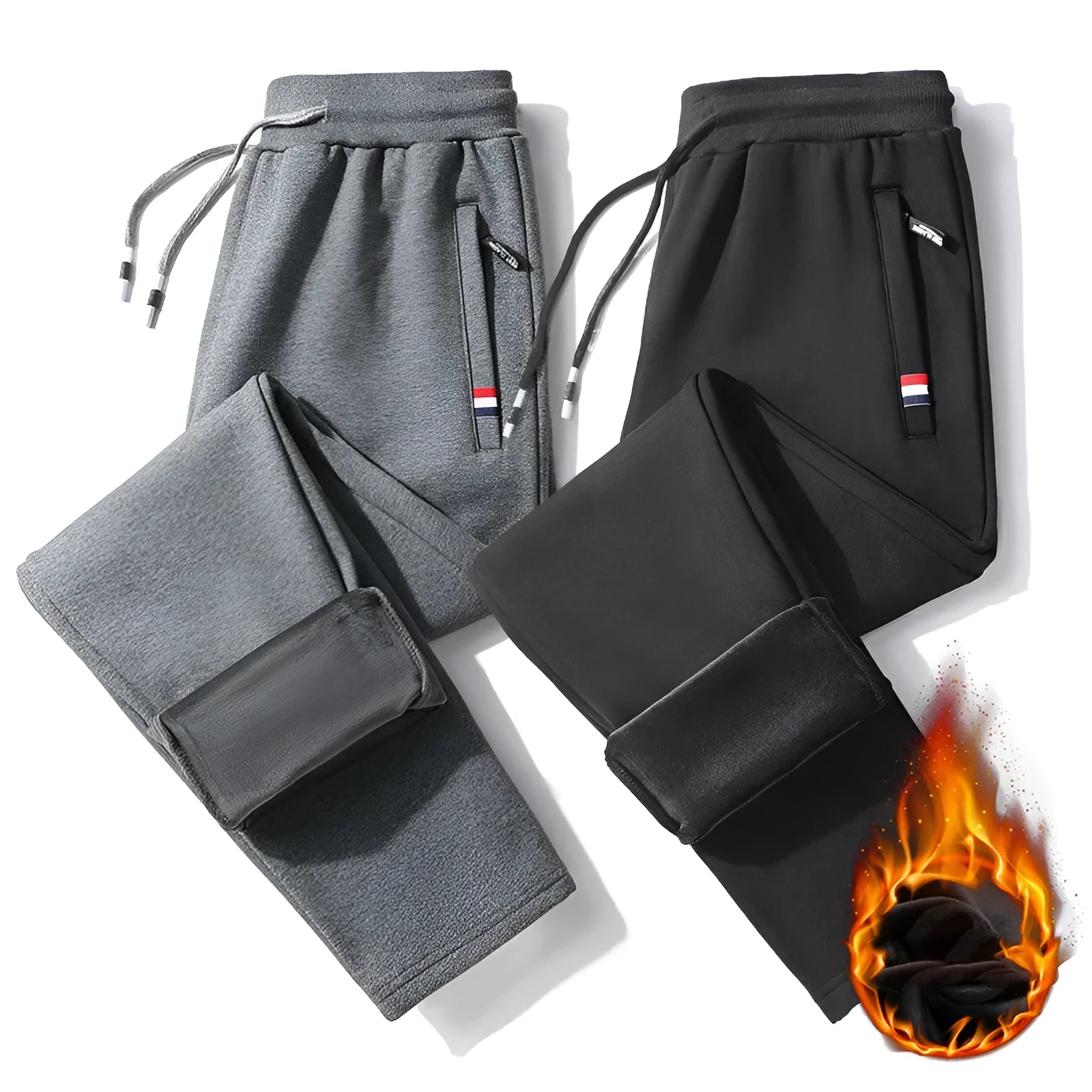 Men's casual loose straight-leg cotton-look sweatpants with fleece lining in black, front view