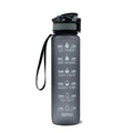 1000ml food-grade plastic sports water bottle, 29.5cm tall, in gradient blue-green colour.