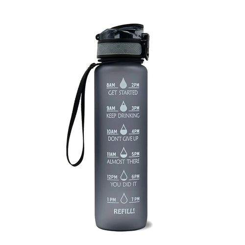 1000ml food-grade plastic sports water bottle, 29.5cm tall, in gradient blue-green colour.