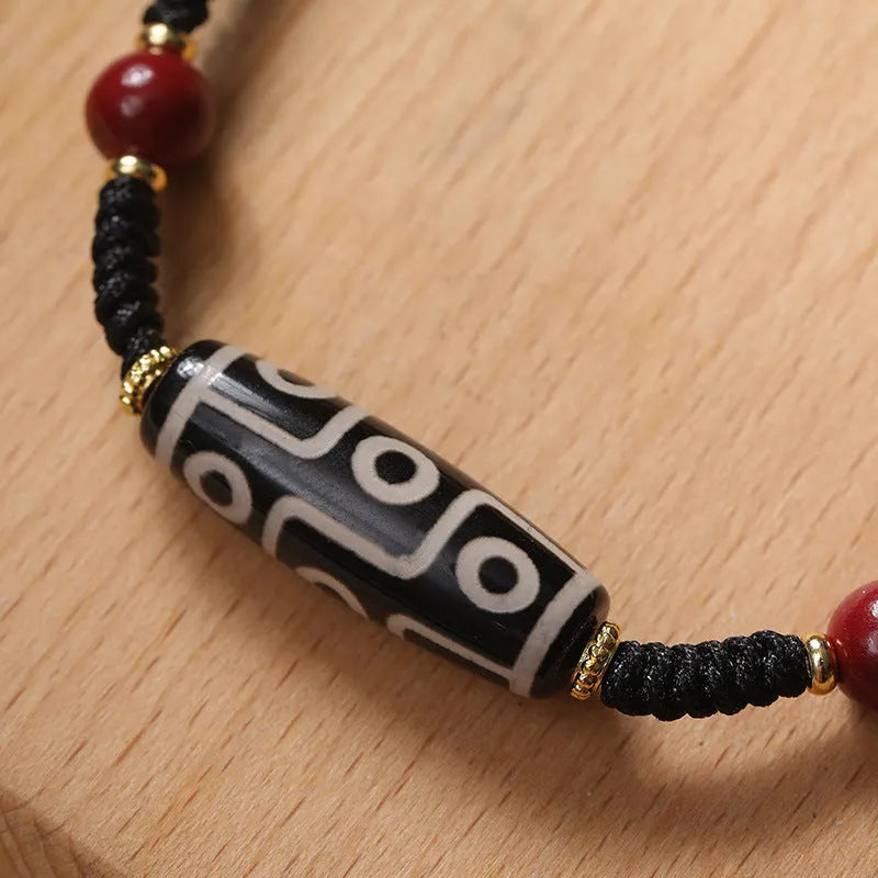 Traditional Tibetan agate Dzi bead bracelet with adjustable shrinkable band for men