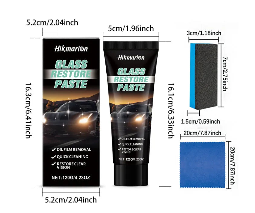 Glass Restore cleaning paste for windshields with sponge and towel in 120g tub