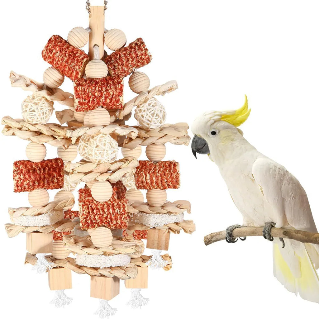 Natural corncob wooden bird bite toy for parrot cage nibbling in two specification options
