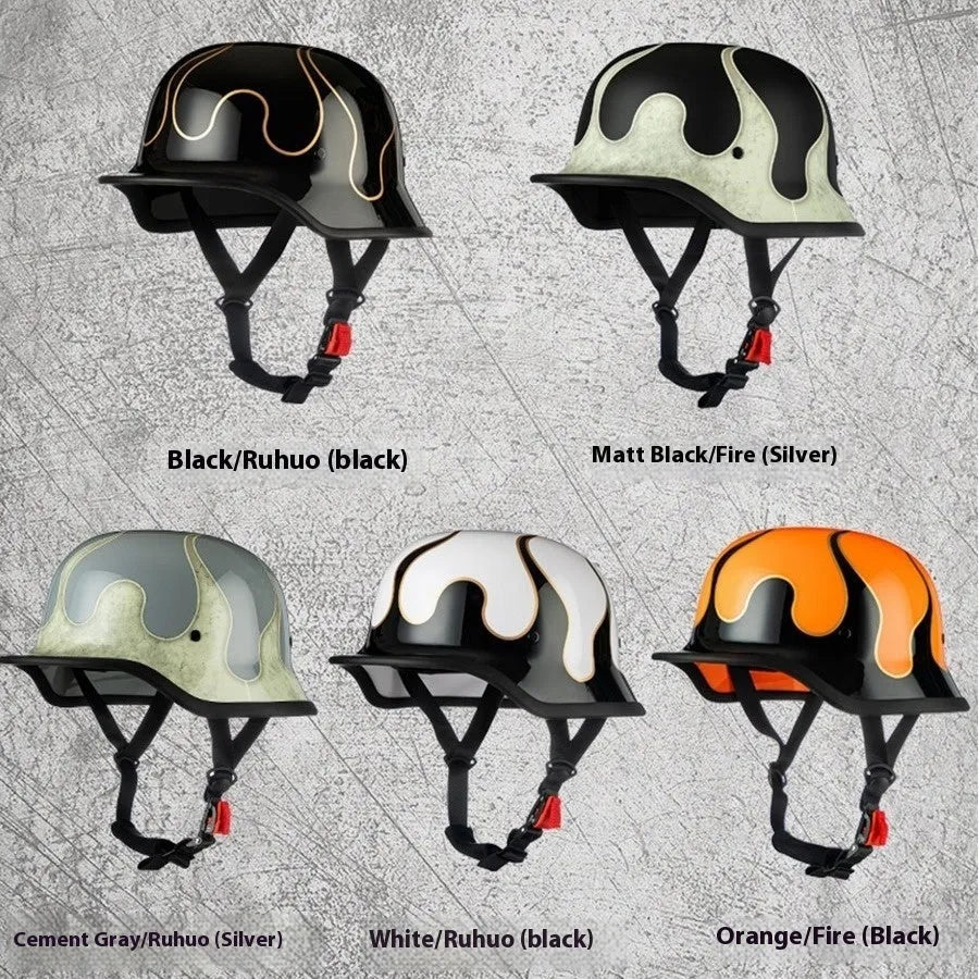 German retro soldier helmet in matte black with full-face shell, goggles, and face towel included