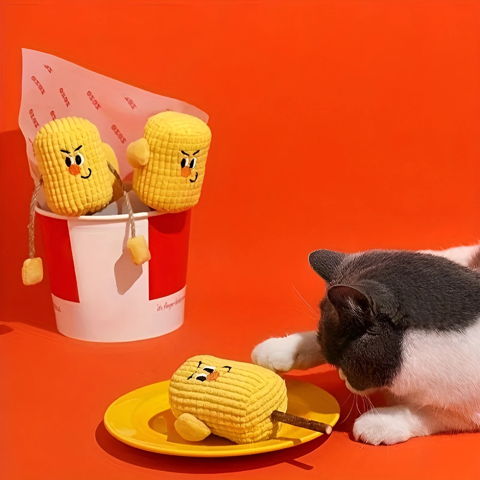 Polio wood corn cob cat chew toy with catnip, 15 cm long.