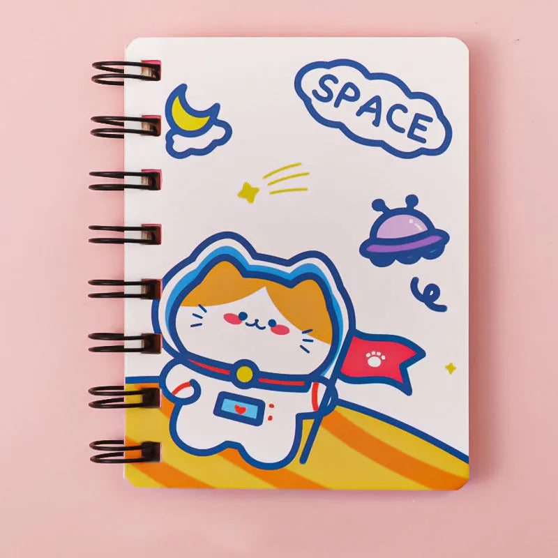 Astronaut series pocket flipper notebook showing 10.5x8cm size and themed cover options.
