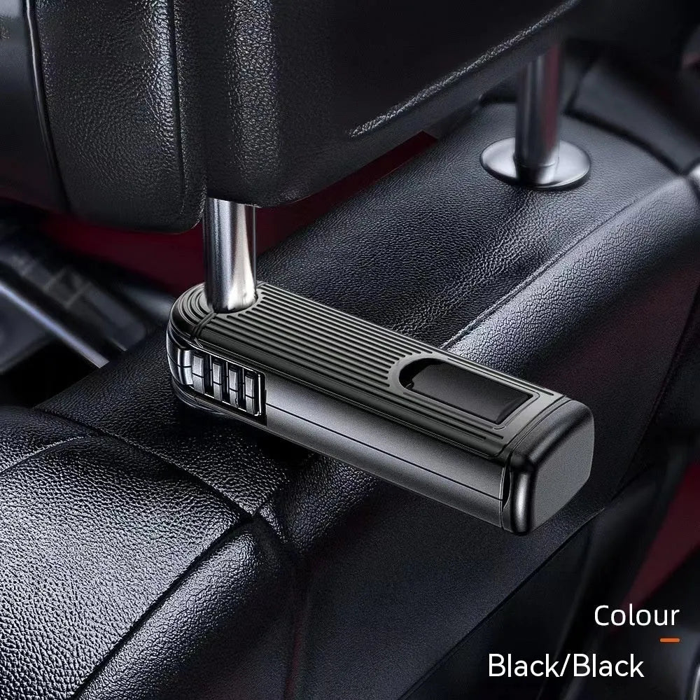 Car seat back rotating hook bracket for GM rear headrest vertical screen mount in black colour on headrest