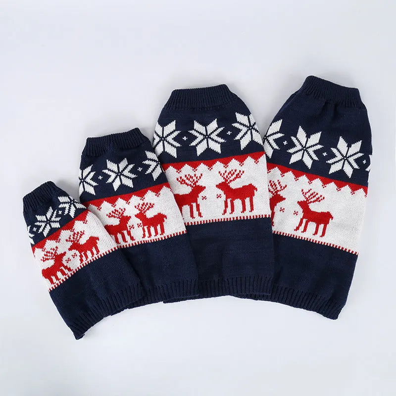 Navy blue knitted Christmas sweater for dogs in European-American style