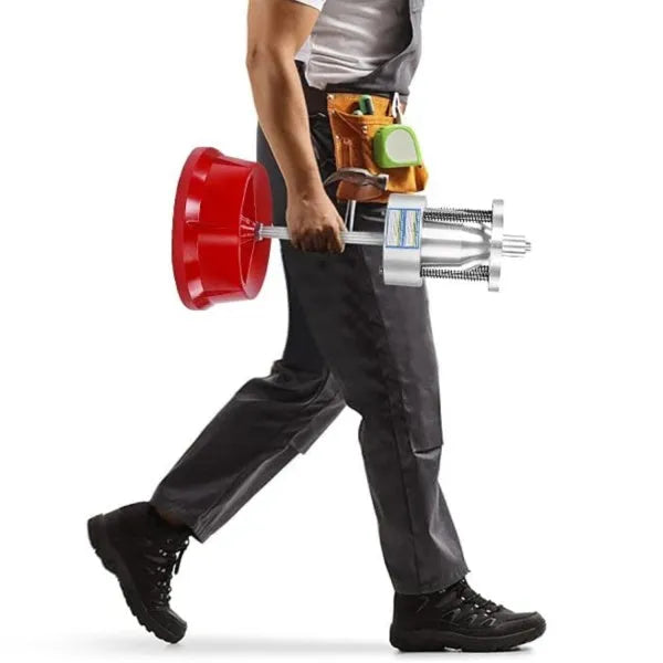 Portable aluminium hub balancer for car tyres with bull's eye level on enamel base.