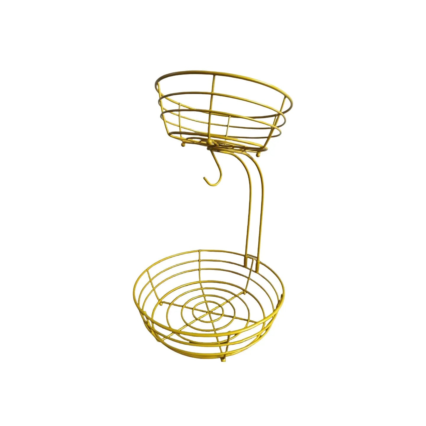 Double-layer wrought iron fruit basket in black or gold for restaurant and kitchen storage