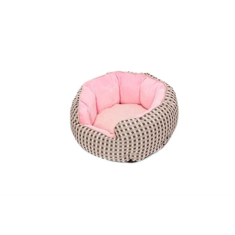 Blue octagonal pet bed with raised sides and a removable mat, for a small dog or cat.