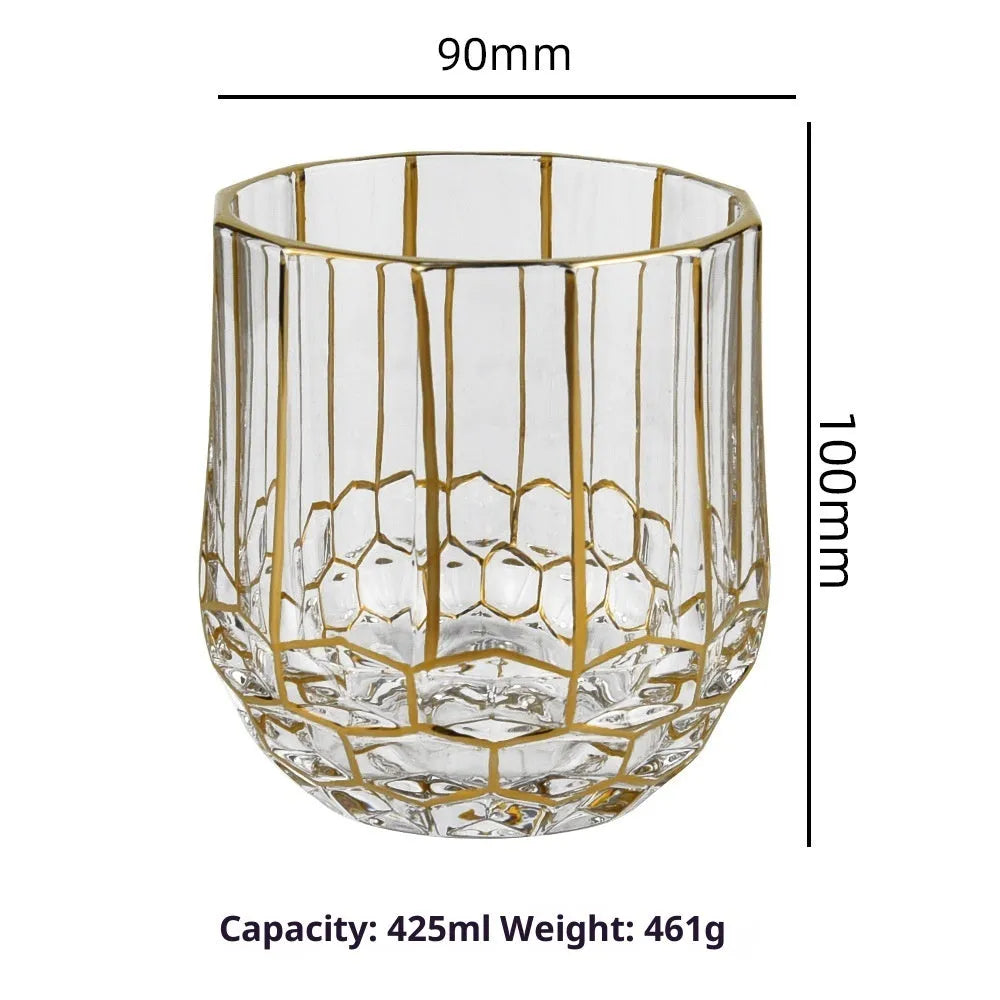Crystal glass whiskey shot glass with gold finish and single-layer construction