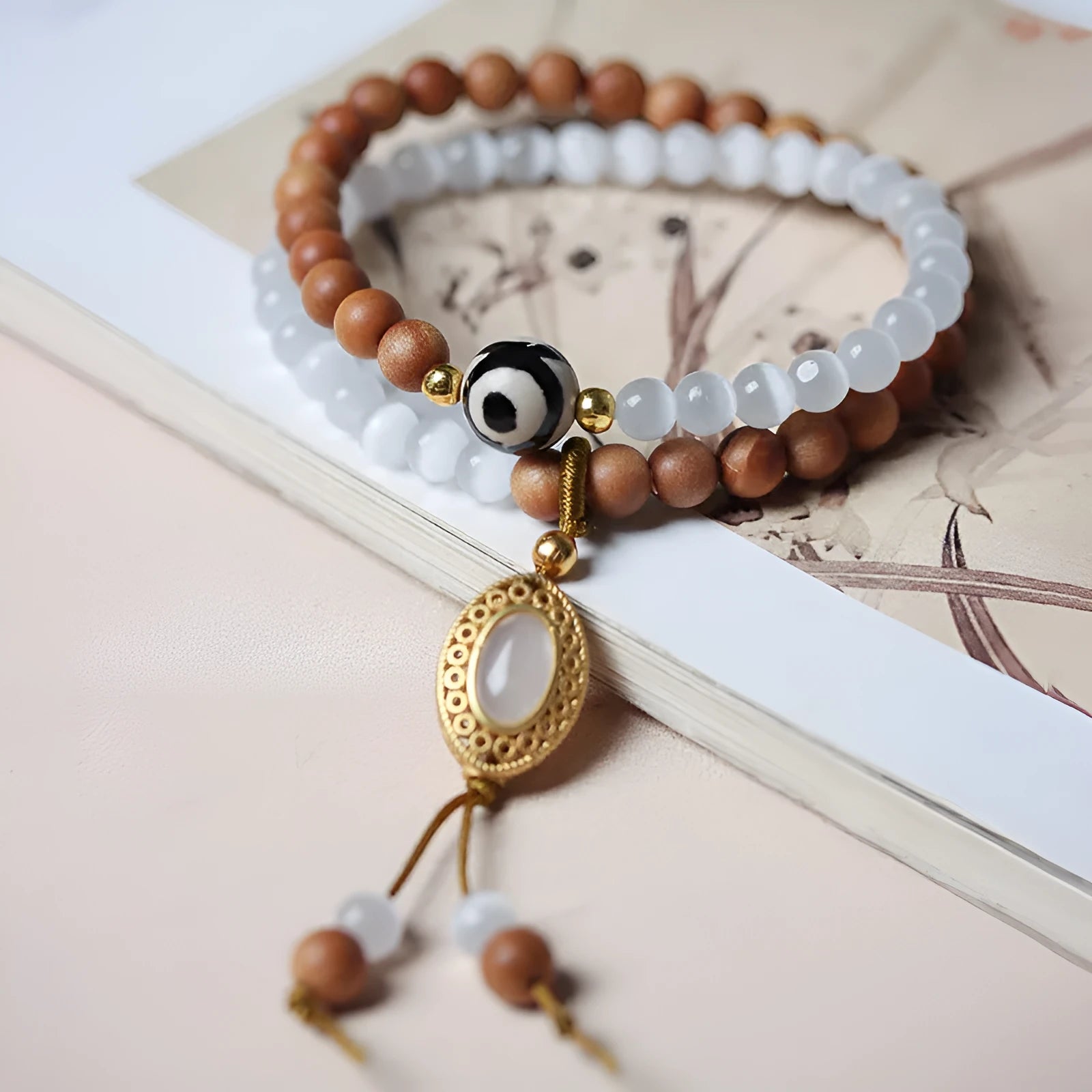 Sandalwood opal double ring Tibetan beads bracelet with mixed materials