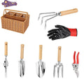 9pcs gardening tool set with wooden handle stainless steel hoe shovel pruning scissors and gloves