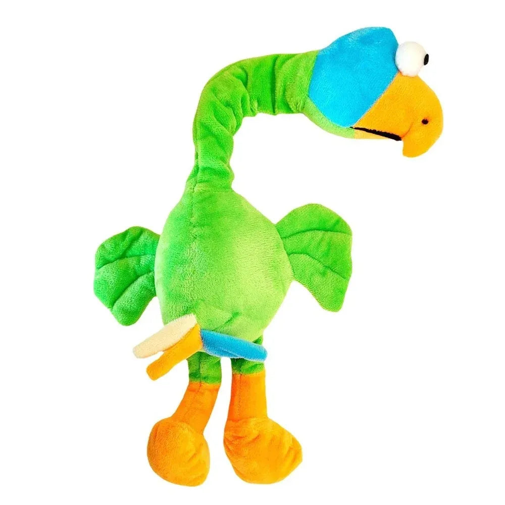 Screaming chicken sound dog toy in black, green and orange colours