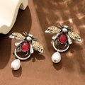 Retro insect drop earrings small bee design alloy pendant gold colour for women