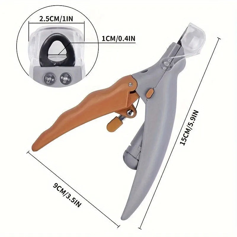 Yellow LED pet nail trimmer with magnifying glass and light for trimming cat and dog claws