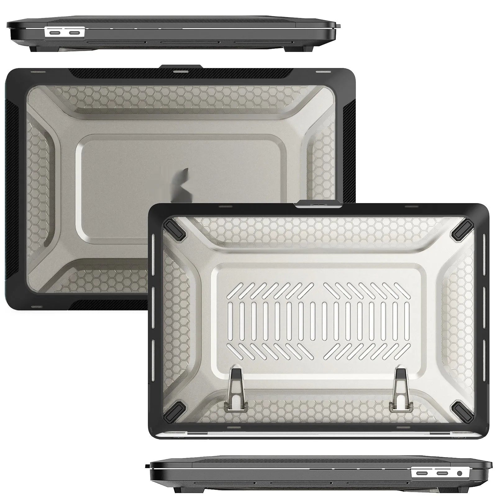 MacBook protective shell case in four colours: cold black, starry sky grey, elegant apricot and sapphire blue