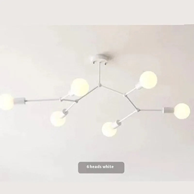 Nordic style iron chandelier ceiling lamp in black or white finish with multiple head configurations