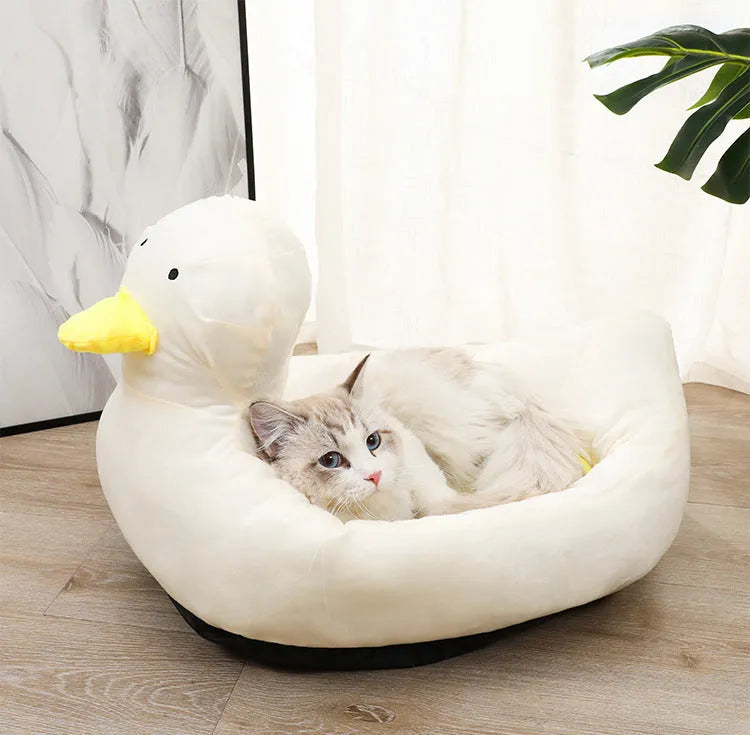 Blue and white duck-shaped soft polyester pet bed sofa for small dogs and cats