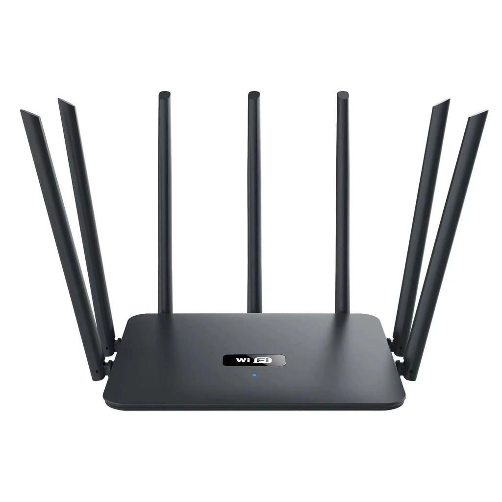 Black and white dual-band 5G gigabit router with multiple antennas for whole-house wall-through WiFi coverage