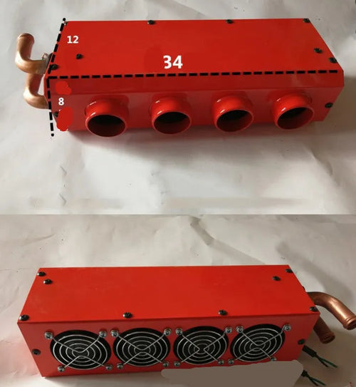 Metal car heater unit with four copper pipes and two water connectors for 12V 24V vehicle installation