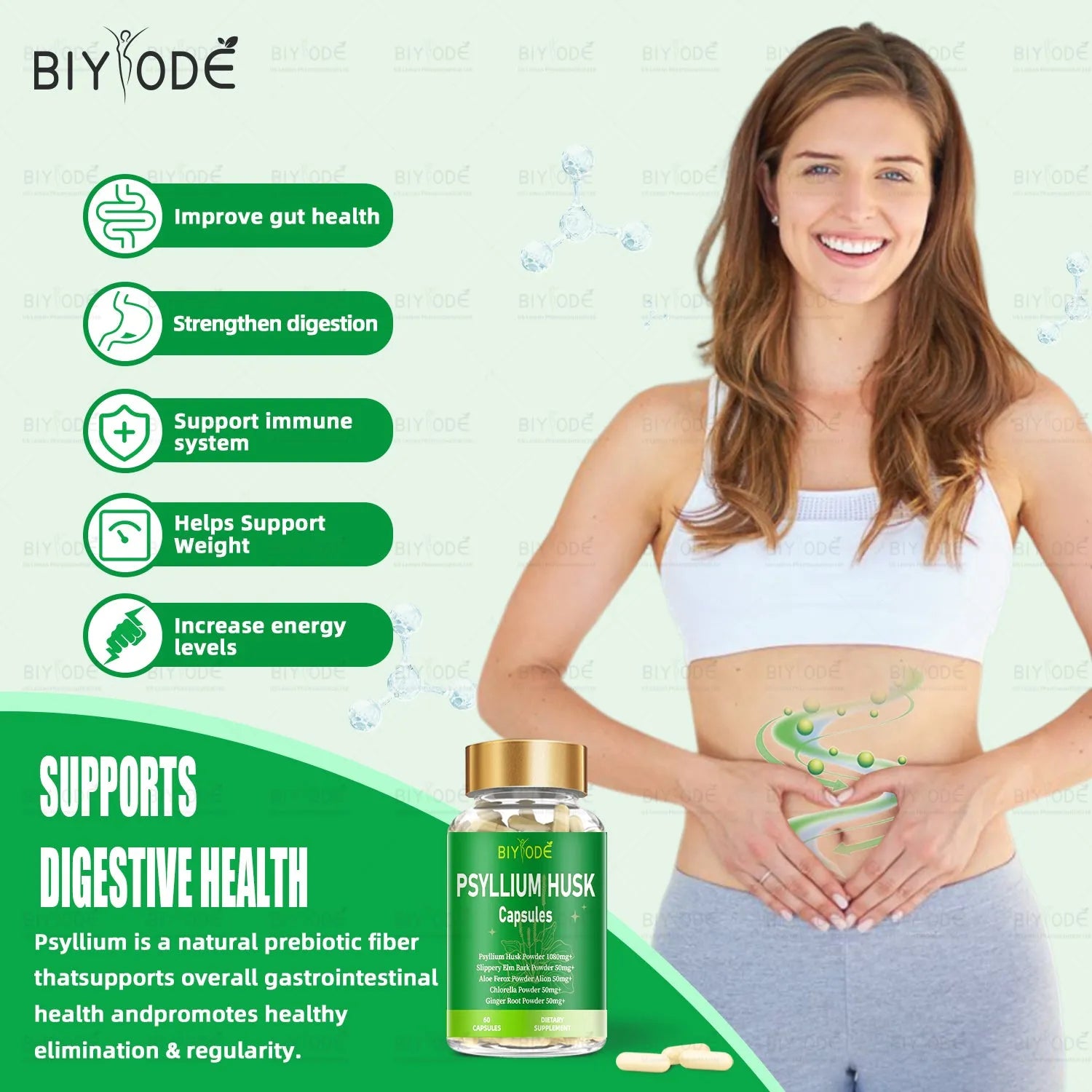 Bottle of psyllium husk powder capsules 60ct natural fibre supplement for digestion