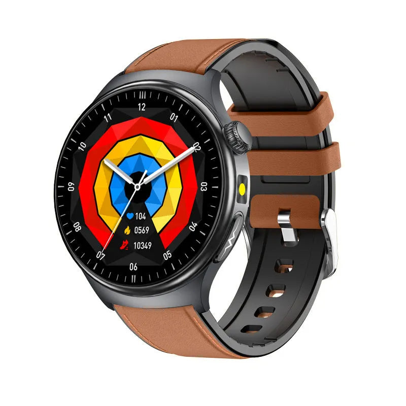 TK27 Bluetooth smart bracelet with black strap and 1.43 inch screen displaying health metrics, IP68 waterproof alloy metal shell