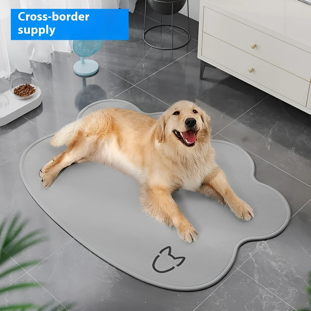 Ice silk cooling mat for dogs in a dog head pattern, showing non-slip base and scratch-resistant surface.