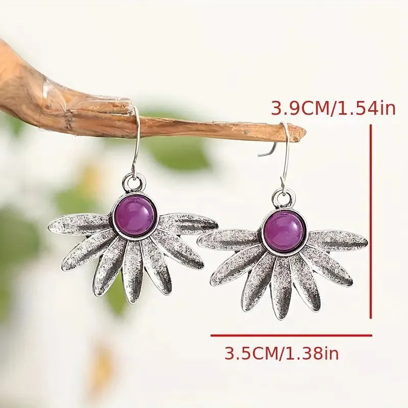 Purple Bohemian animal zodiac earrings with resin gemstone and alloy dangle drop design