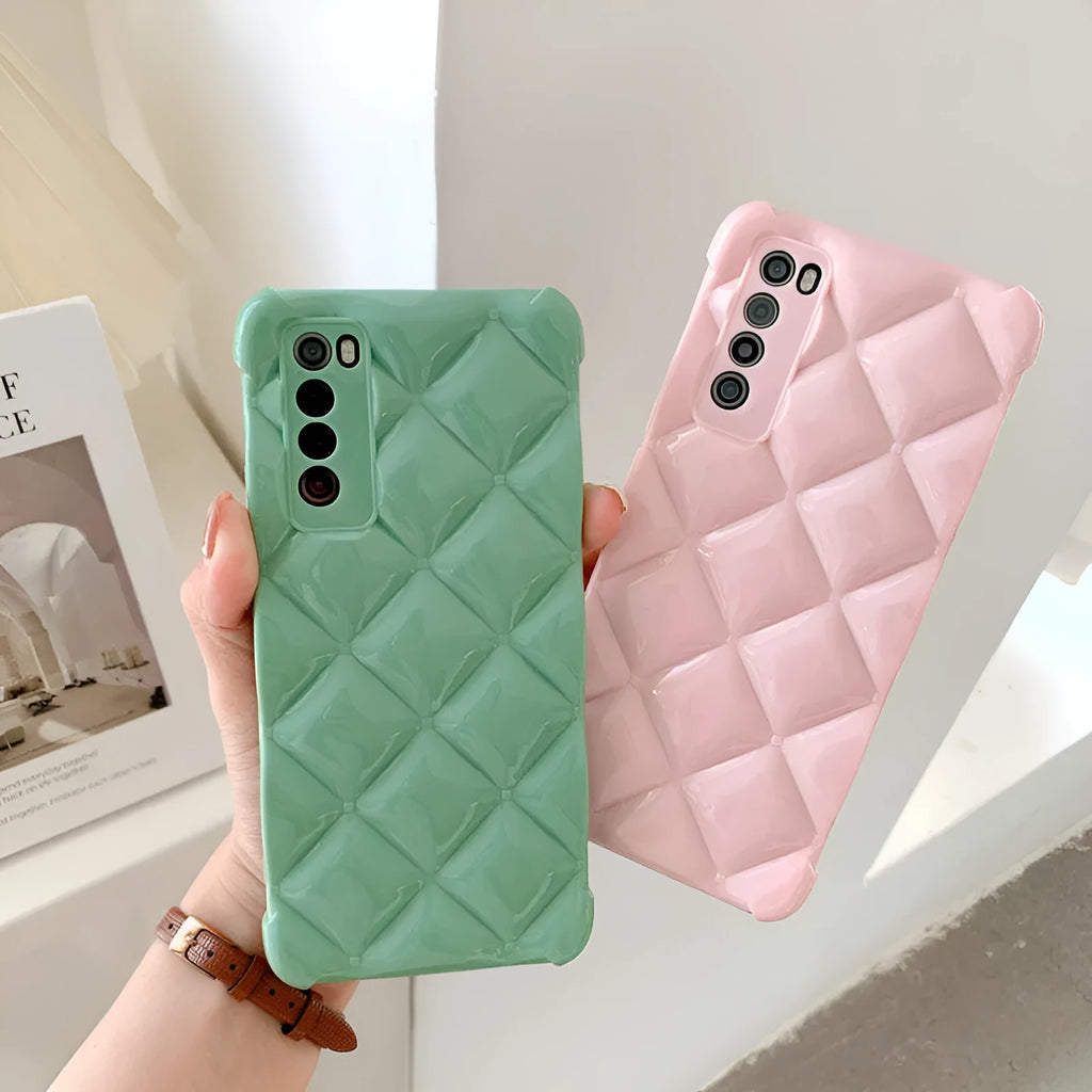 A solid-colour silicone back cover case for Huawei smartphones on a table.