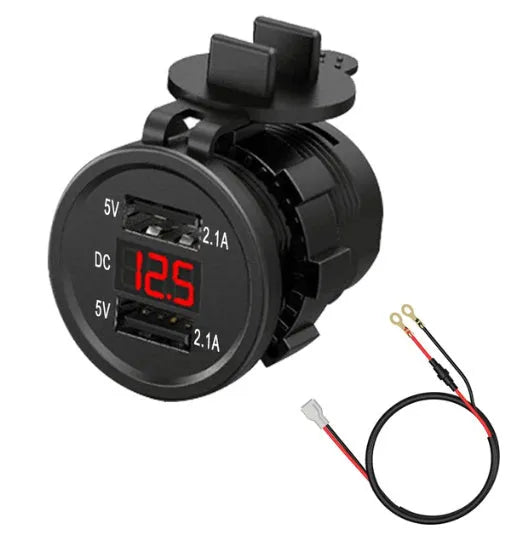 Snap-on waterproof motorcycle USB fast car charger with blue light indicator