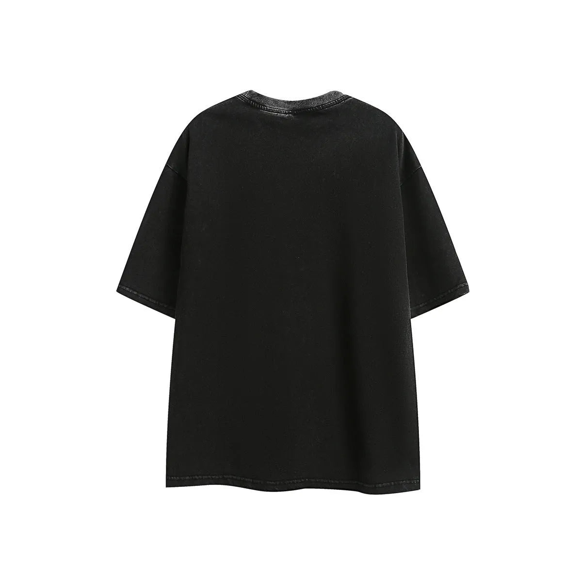 Man's loose fit retro half-sleeve t-shirt with embroidered wash finish in purple.