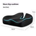 Memory foam office seat cushion in grey, shown on a chair with dimensions 36cm by 40cm.