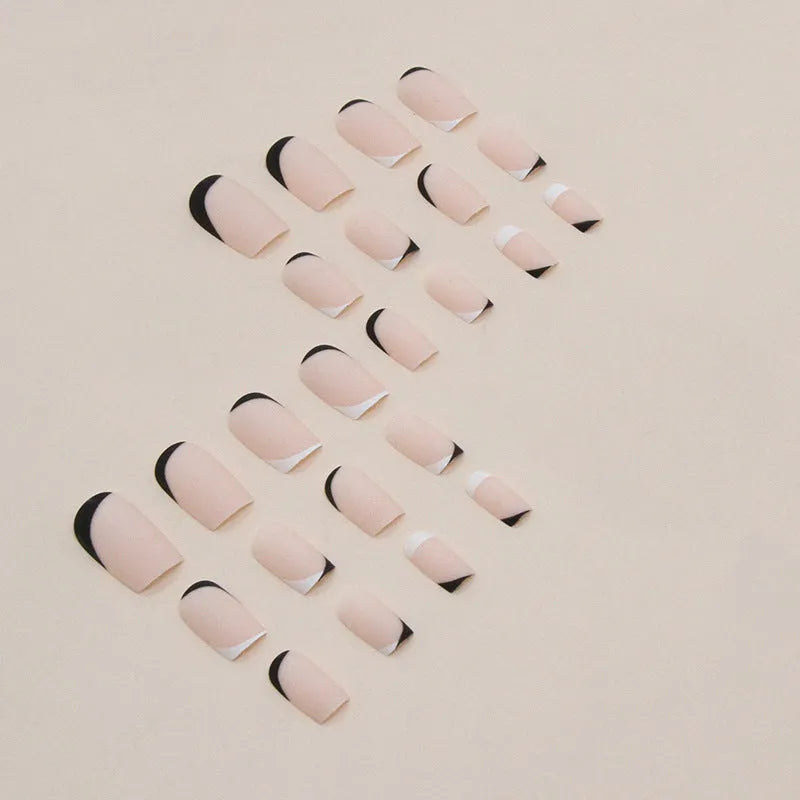 Black and white frosted reusable gel nail manicure set with 22 pieces.