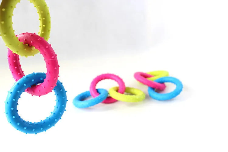 Rubber three-chain dog bite-resistant molar toy made from TPR material for pet dental health