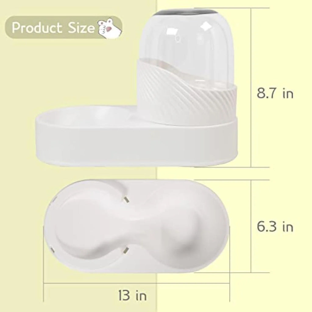 White automatic cat feeder and water dispenser set with wave-pattern design.