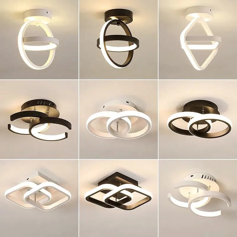 Modern aluminium ceiling lamp in black for corridor entrance hall lighting with remote control
