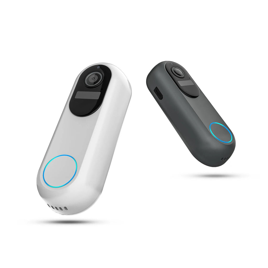 Smart visual doorbell intercom with 1080P camera and detachable 5000mAh battery, black or white options.