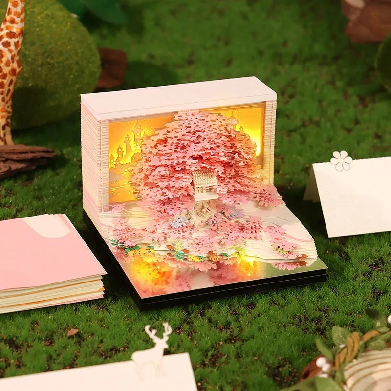 3D paper carving calendar 2026 desktop ornament in green or pink paper brick shape with Chinese or English calendar options