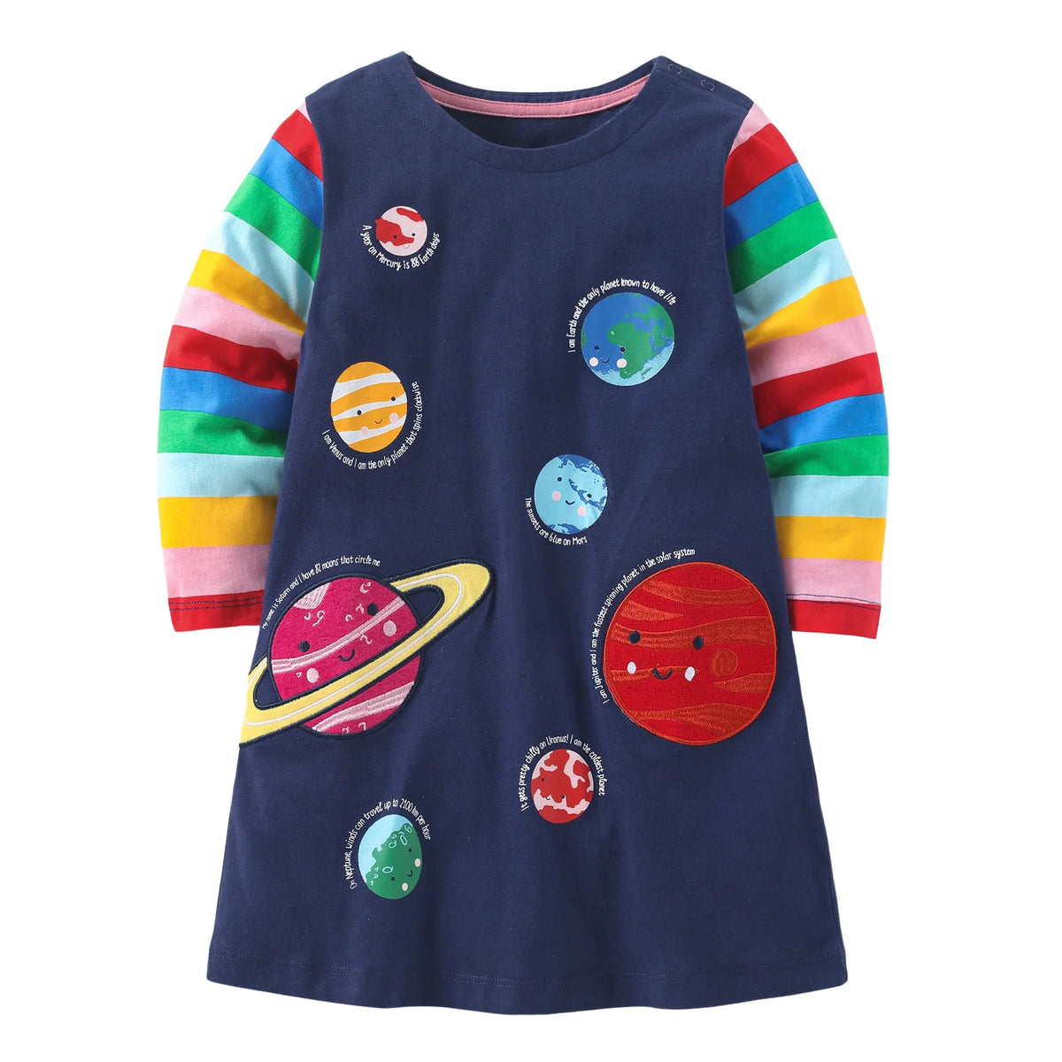 Children's autumn dress, long sleeve, cotton knitted, cartoon pattern, A-line skirt, sizes 90cm to 140cm