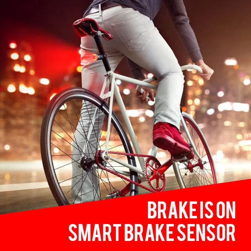 Black aluminium smart bicycle taillight with brake sensor and USB charging port.