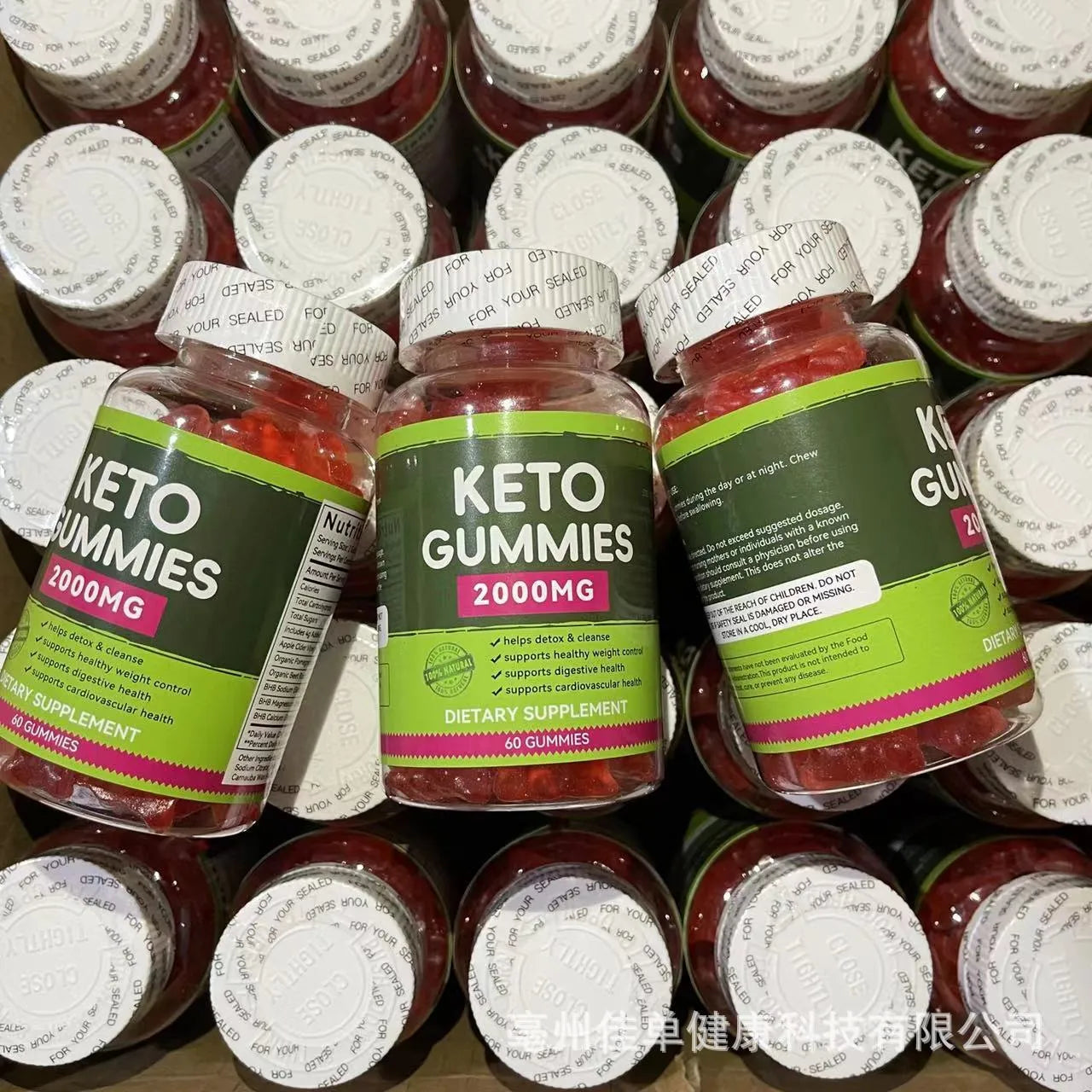 Bottle of Pure Organic Keto BHB Vinegar Candy Vitamin Gummies containing 60 capsules