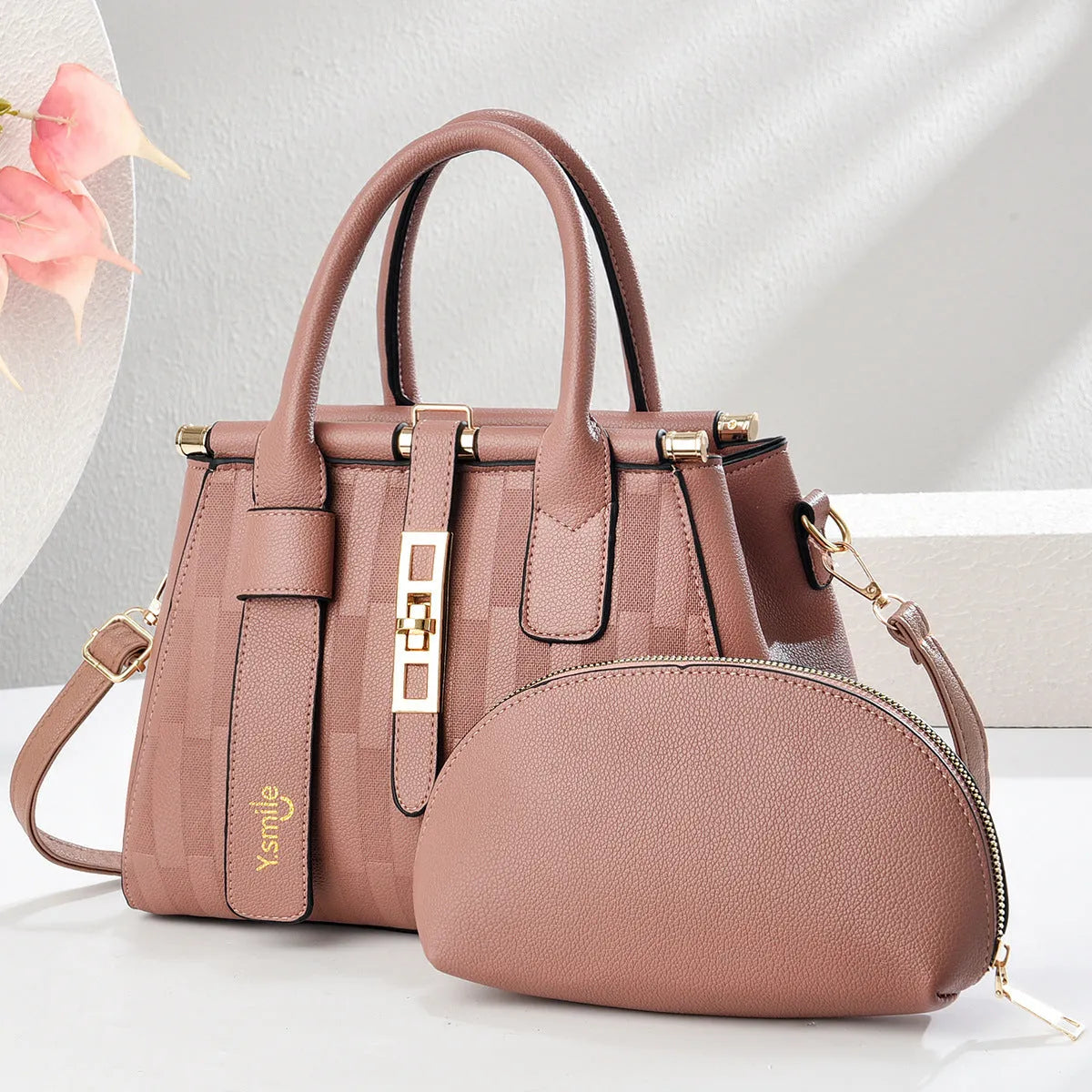 Round black PU crossbody shoulder handbag showing front view and dimensions of 28x13x20cm.
