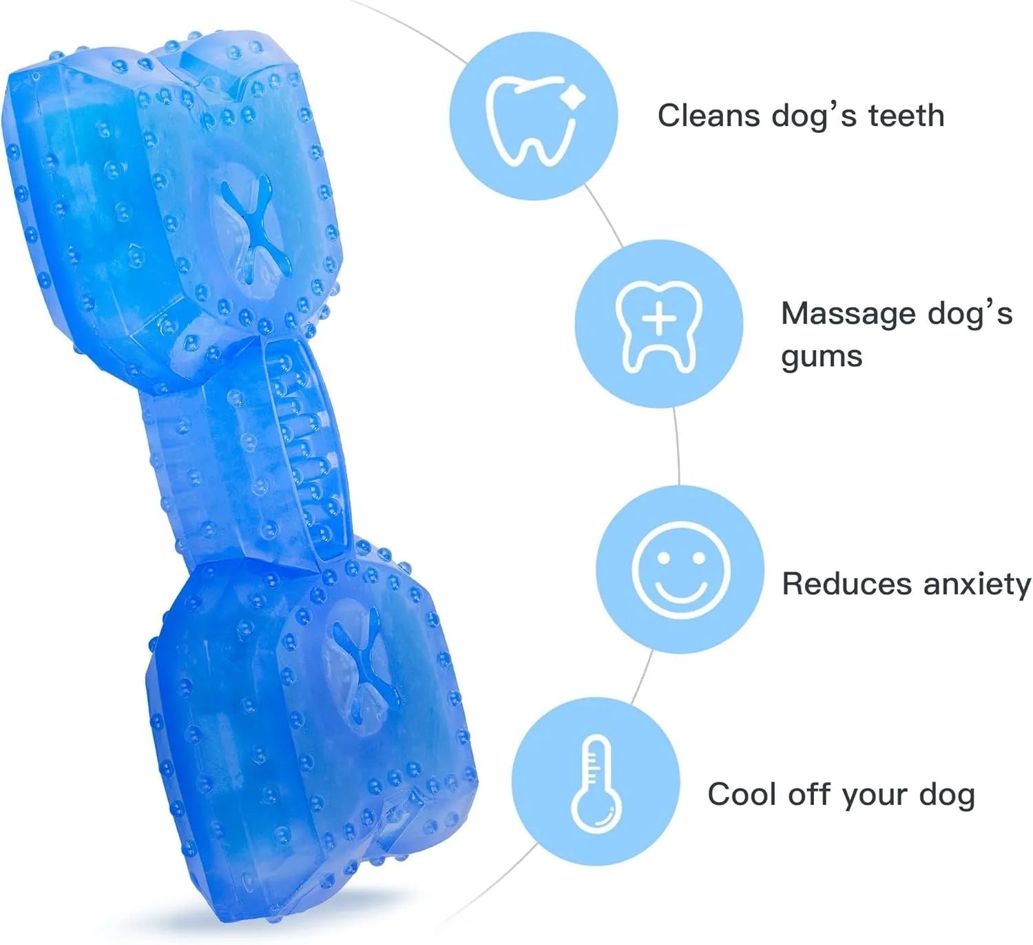 A non-toxic freezable dog chew toy for teething puppies and dogs, shown with a thickened outer design.